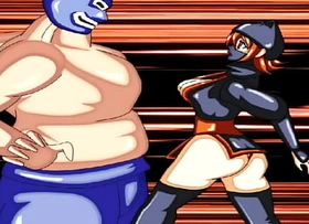Bearhug in the word go Ninja Girl wrestling defeated stockings hot japanese cute asian kunoichi