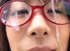 Mimi kousaka with microscope spectacles licks hard penis