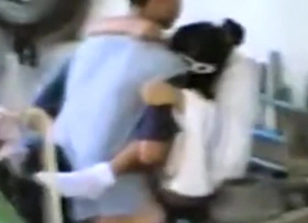 Voyeur seizes an oriental student getting drilled in college