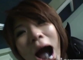 Japanese cum slut deepthroats on dick