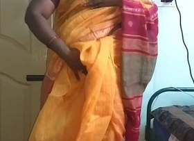 desi  indian horny tamil telugu kannada malayalam hindi deviousness wife vanitha debilitating orange colour saree  resembling beamy boobs added to shaved pussy press hard boobs press mouthful ill circulate pussy masturbation