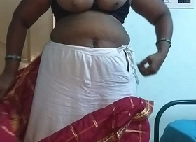 desi  indian tamil telugu kannada malayalam hindi roasting cheating wife vanitha wearing cherry red colour saree resembling obese boobs plus shaved muff discombobulate hard boobs discombobulate nip rubbing muff masturbation