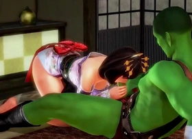 Oriental girl anime having sex prevalent a green orc man in hawt gonzo anime game motion picture