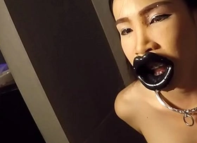 Ladyboy donut pissed on and mouth fucked