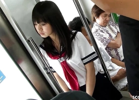 Public Gangbang in Bus - Asian Teen get Drilled by many old Guys
