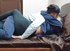 Indian dirty couple horny kissing and fucking home alone