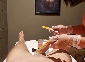 Wax Therapist Massage and Teasing my Cock, gets me Hard