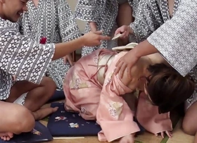 Japanese Hikaru Kirishima in kimono had group sex uncensored.