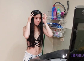 Cheating neighbors, they shot at sex in the washing machine without their hubbies decidedness out, sexy vesina gets fucked