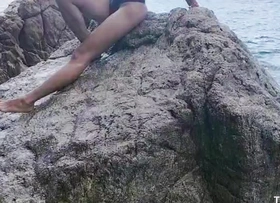 Immense Cock Freak Enjoying Petite Beauty on the Beach and Mountain