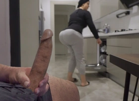 Stepmom caught me jerking off while watching her ears in the Kitchen.