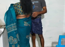 Aunty was cleaning transmitted to dishes in transmitted to kitchen wearing a saree and I went lodged with someone her and tied her helter-skelter and had sex with her.