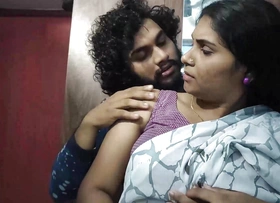 Vaishnavy and Sharun Raj hot saree romance loyalty 2, Neck lick romance with lip lock and boobs press, Mallu couple hot boobs press