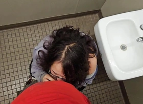 stepdaughter lures step daddy into public bathroom for a huge facial