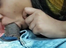 Indian girl engulfing cock in the parking-lot