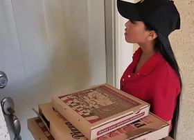 Two horny teens ordered some pizza and fucked this sexy asian delivery girl.