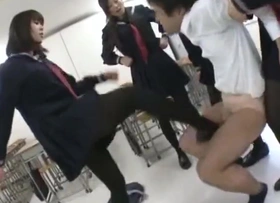 Boots yakata Femdom Japanese School girls Mr Big and tyrannize kicking